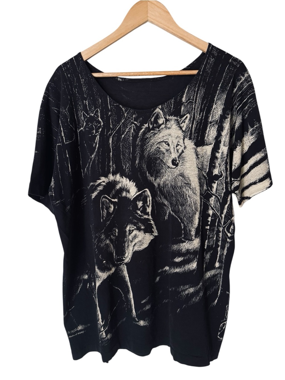 HARLEQUIN Top Tee Shirt All Over Wolf Pack Print Short Sleeves 90’s Women’s